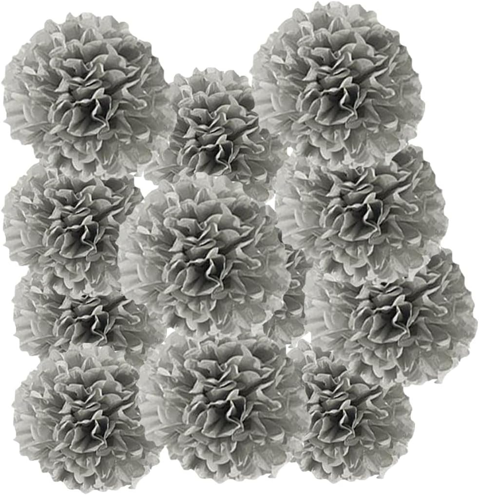 12pcs 10in 12in Grey Paper Pom Poms Tissue Paper Flower Hanging Paper Flower Balls Wedding Party