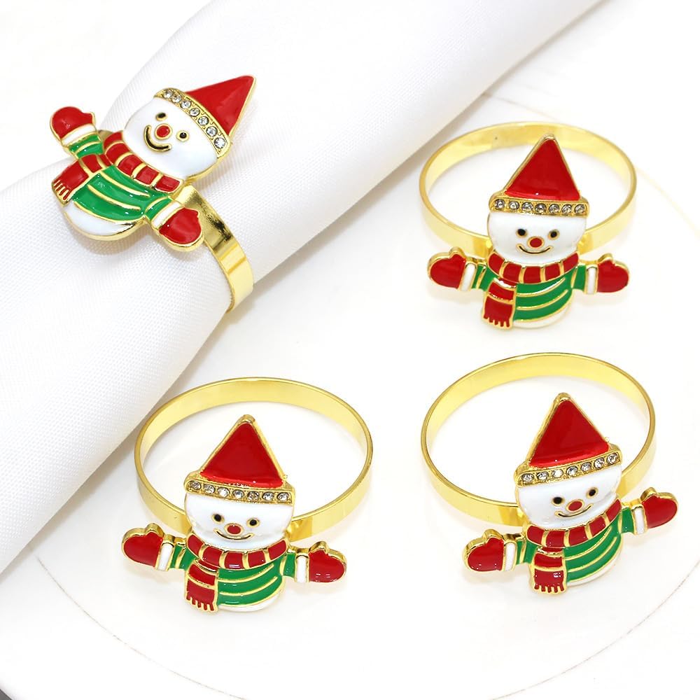 Snowman Napkin Rings Set of 6, Christmas Party Napkin Holder Buckles, Thanksgiving Xmas Napkin