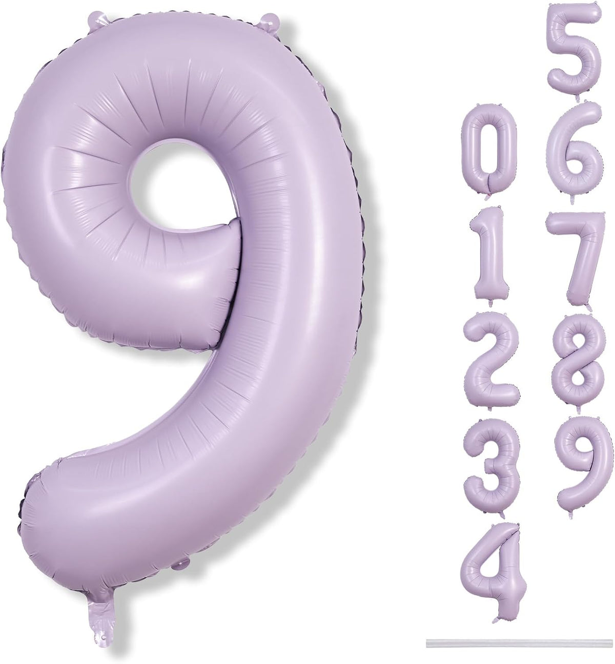 Dusty Pastel Purple Number 9 Balloons, 40 Inch Large Light Purple Foil Number Balloons Set 0-9 for