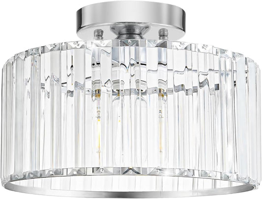 Crystal Ceiling Light Fixture, Chrome Close To Ceiling Light Fixtures, Modern Semi Flush Mount