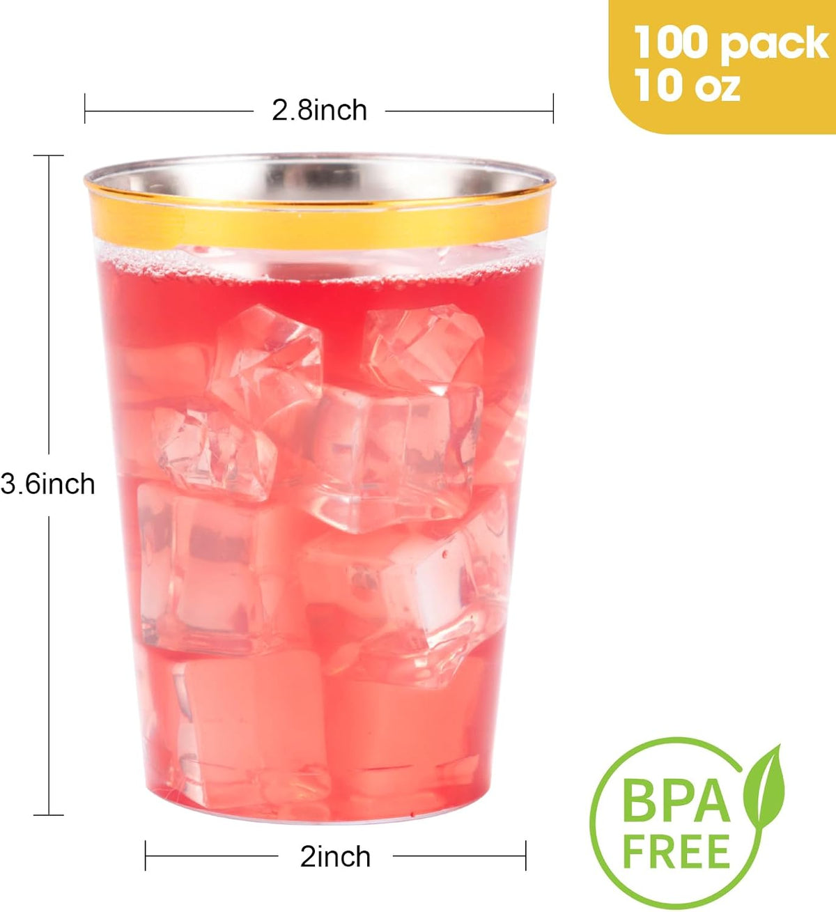 Goodluck 100PCS 10oz Gold Plastic Cups for Party, Disposable Gold Rim Cups, Plastic Cocktail