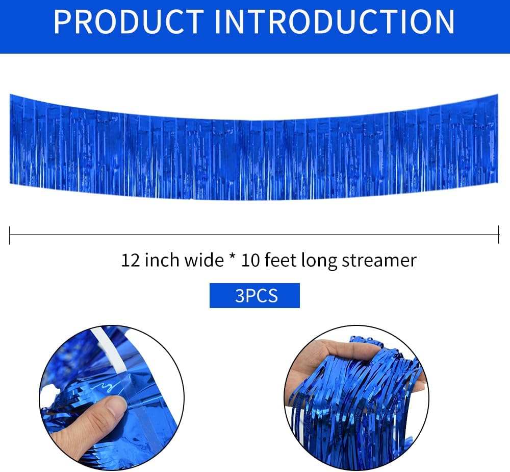 BEISHIDA 3 Packs Metallic Foil Fringe Garland Blue Wall Hanging Tinsel Fringe Banners for Valentine