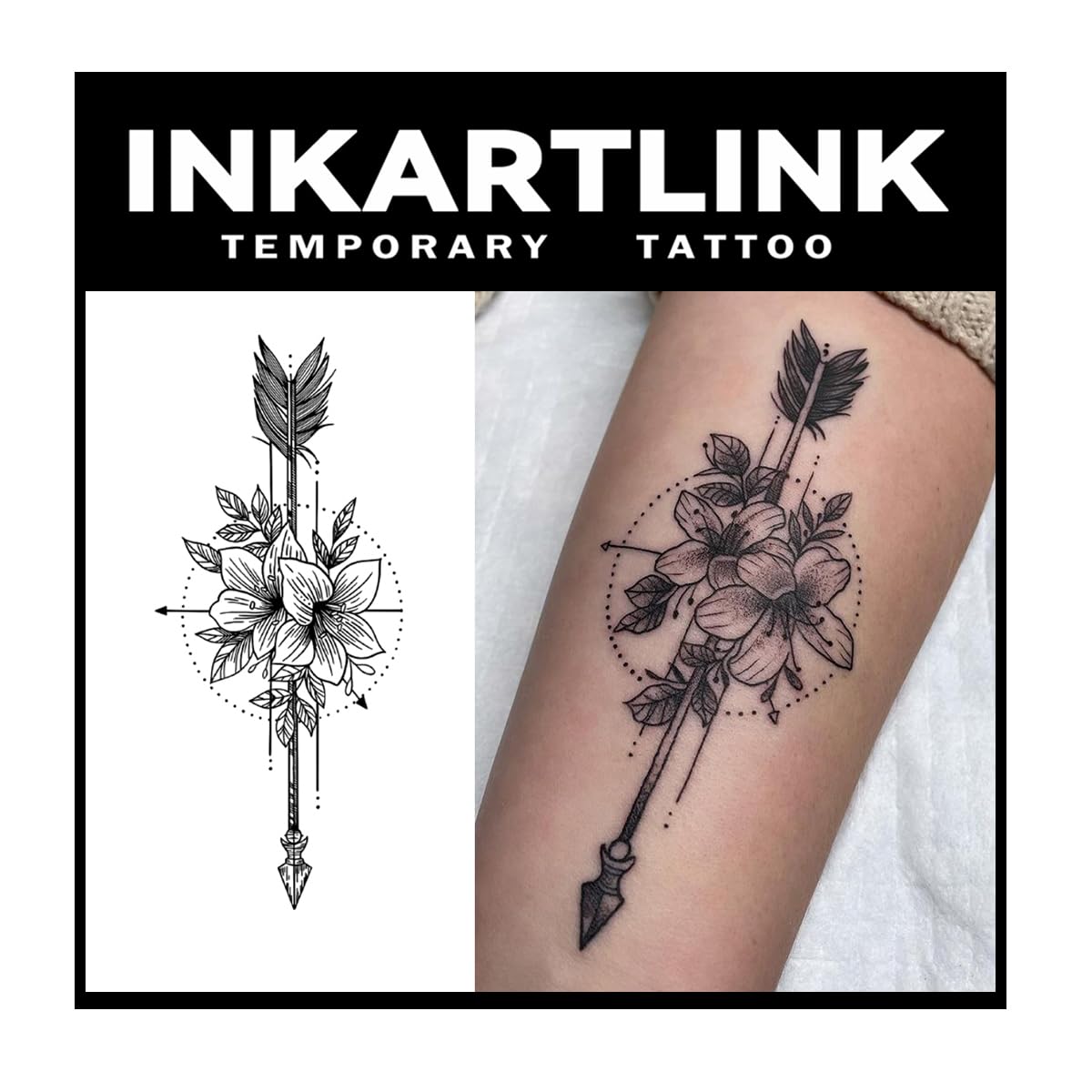 INKARTLINK Tattoo Tech, 2 Sheets Large Semi Permanent Tattoo, Adult Art Design Temporary Tattoos