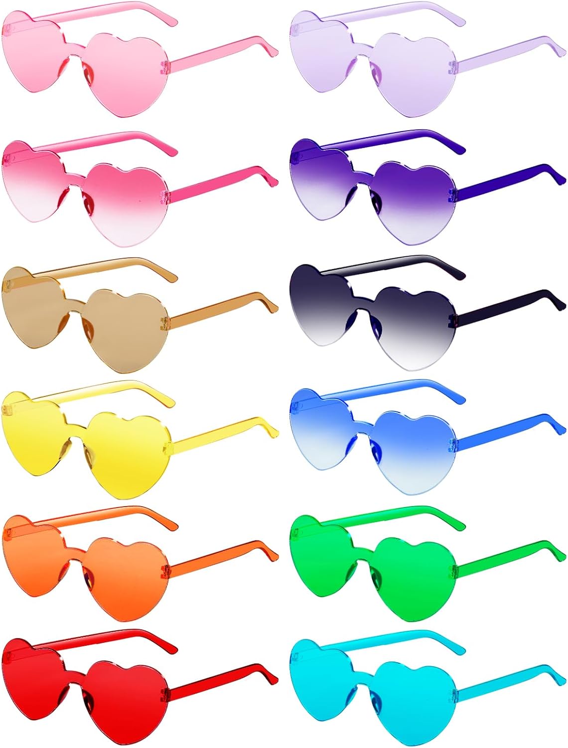 12 Pairs Heart Shaped Sunglasses for Women Colorful Glasses Fun Trendy Transparent Heart Sunglasses