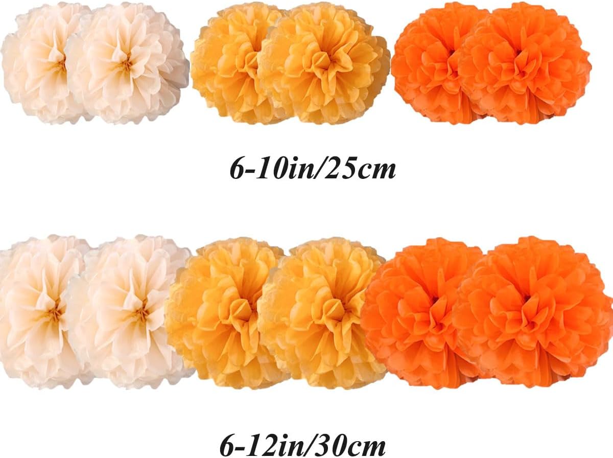 Yangeey 12pcs 10in 12in Orange Paper Pom Poms Tissue Paper Flower Hanging Paper Flower Balls
