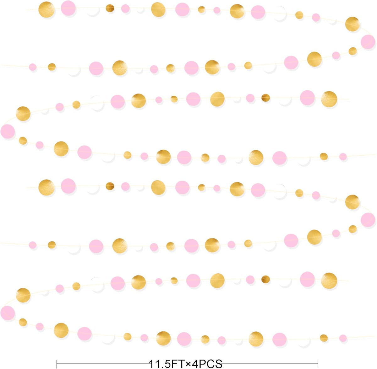 Gold and Pink Party Decorations Circle Dots Garland Metallic Gold Light Pink and White Hanging