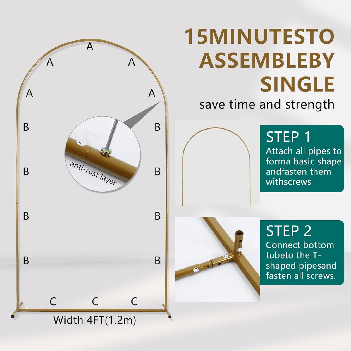 3-Pack Metal Arch Backdrop Stand Set (6/6.6/7.2FT) Heavy Duty Rust-Proof Wedding Decoration Frame