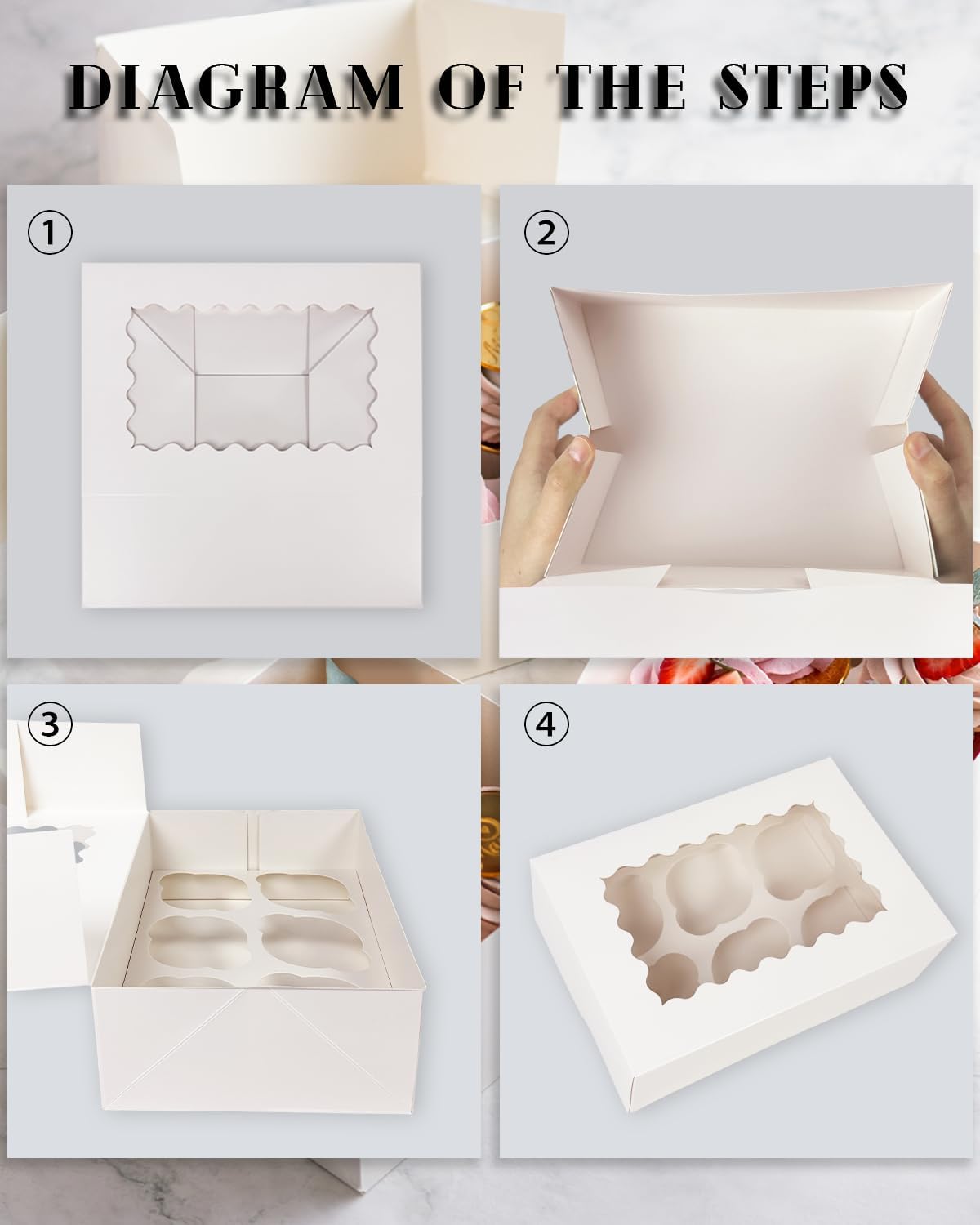 Bakepacker Auto-pop up 6 Cupcake Boxes with Window 20 Count White Box 9.4 x 6.1 x 3 inch Cupcake