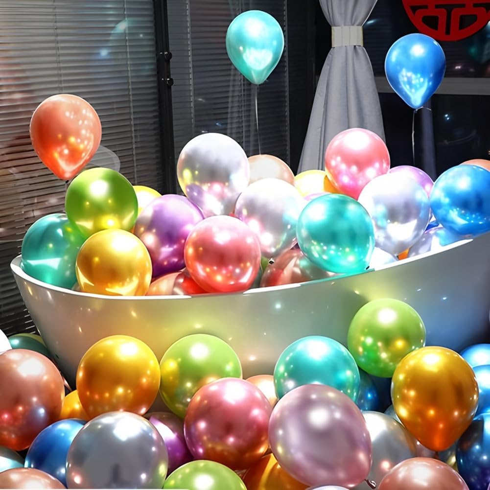 300 Pack Metallic Balloons 12 Inch Chrome Shiny Assorted Colors Latex Rainbow Bulk Balloon 12 Kinds
