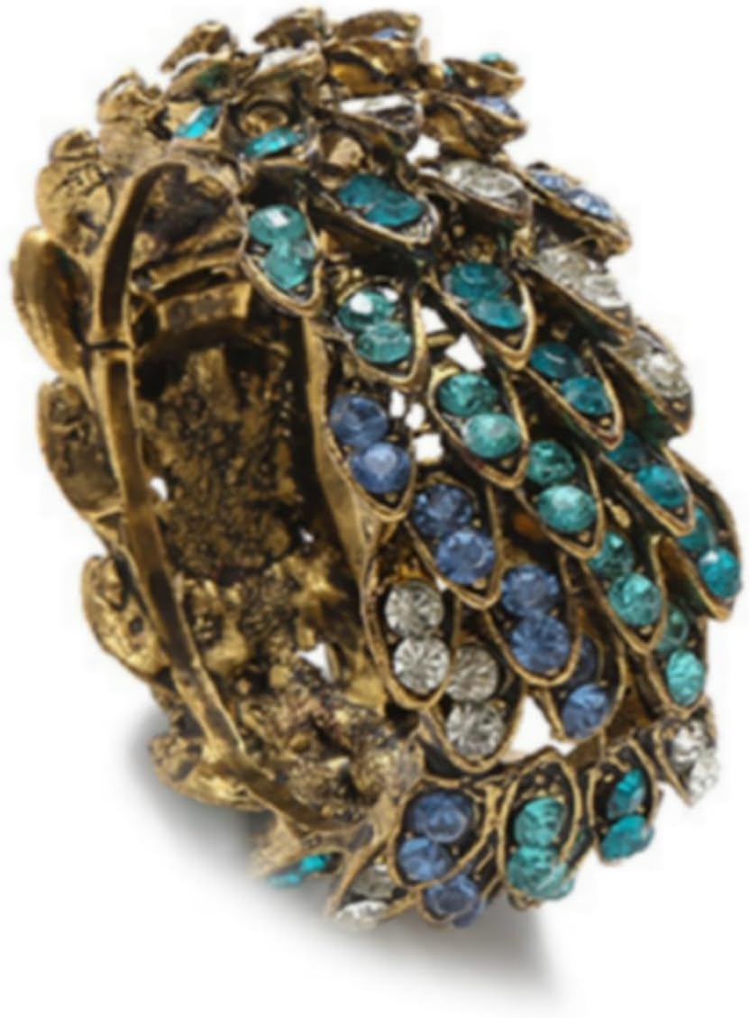 Jeweled Napkin Rings Set of 6 - Vintage Metal Crystal Rustic Peacock Napkin Ring Holders for