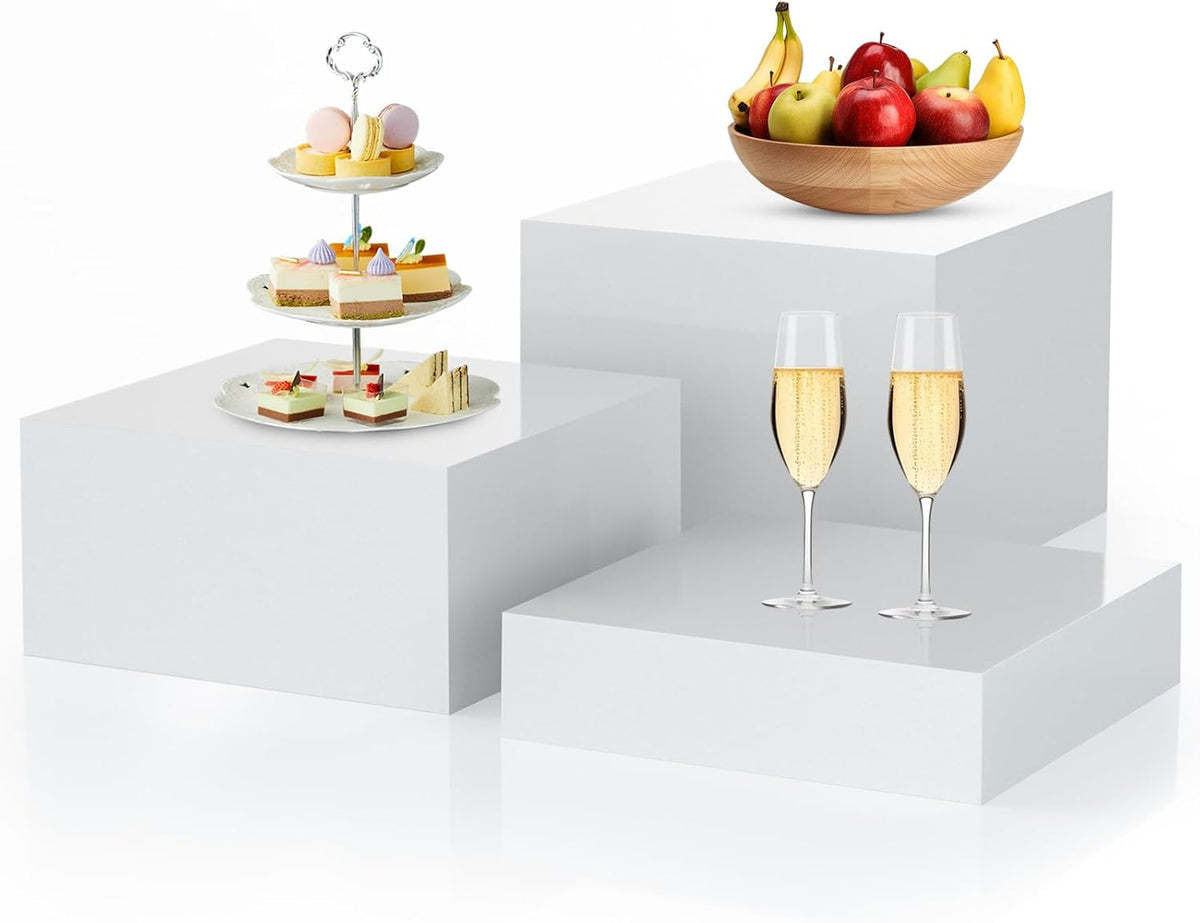 3Pcs White Buffet Risers Acrylic Boxes Display Food Risers for Buffet Table Platter Parties