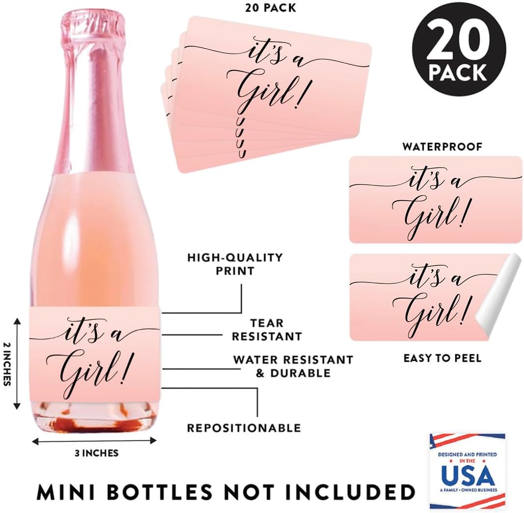 Andaz Press Blush Pink Rose Elegant Party Baby Shower Collection, Waterproof Mini Champagne Wine or
