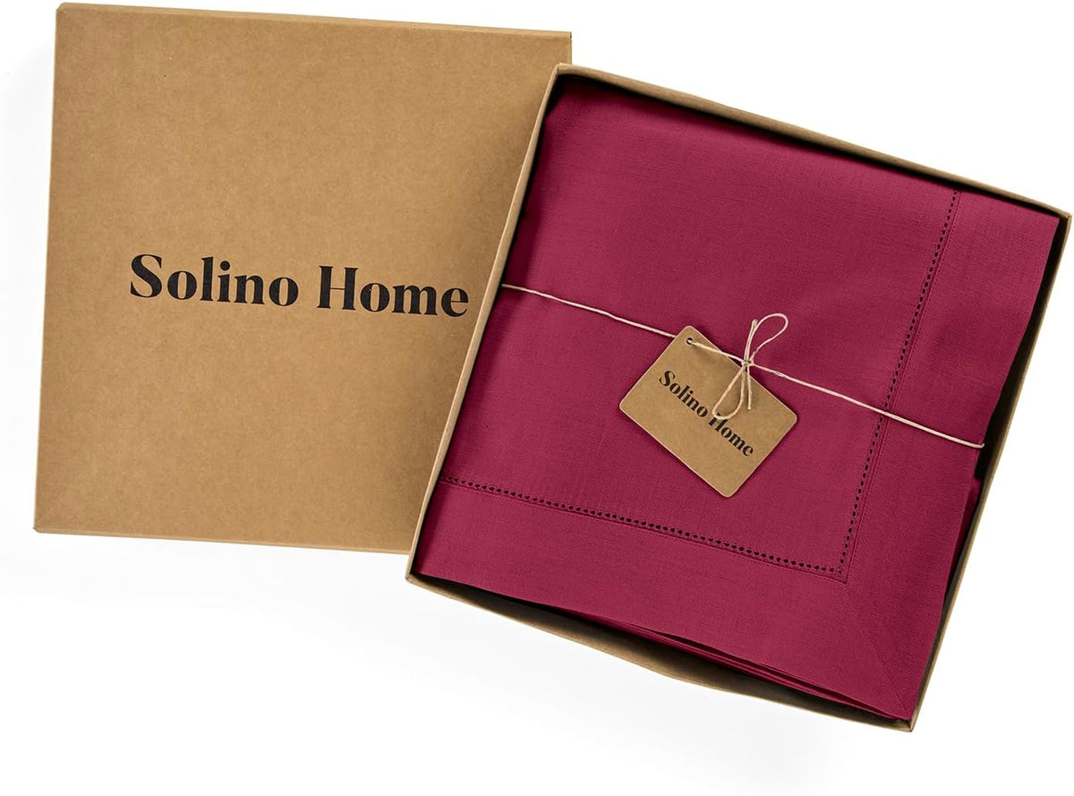 Solino Home Linen Beet Tablecloth 60 x 132 Inch - Classic Hemstitch, 100% Pure Linen Rectangular