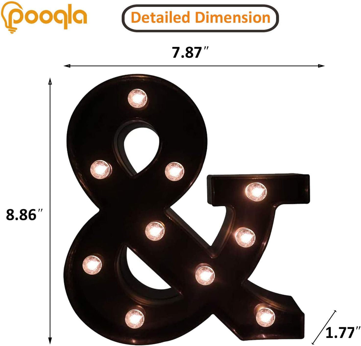 Pooqla LED Illuminated Letter Marquee Ampersand Sign - 8.86 inches High Plastic Ampersand with