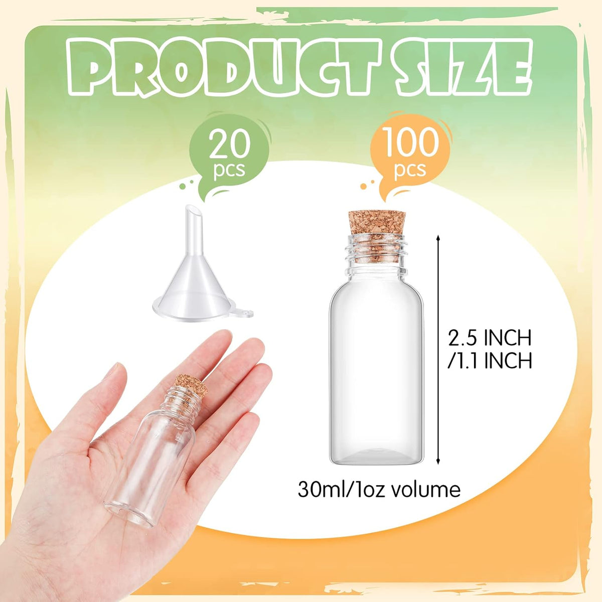 Sabary 100 Pack 1oz Plastic Potion Bottles with Cork Stoppers Mini Sand Art Bottles Tiny Cork Vial