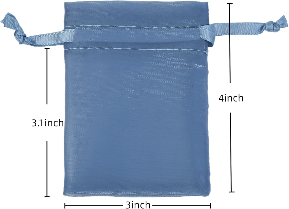 20 Pcs Dark Blue Small Organza Bags 3X4 inch for Wedding Favors with Drawstring, Mini Mesh Gift