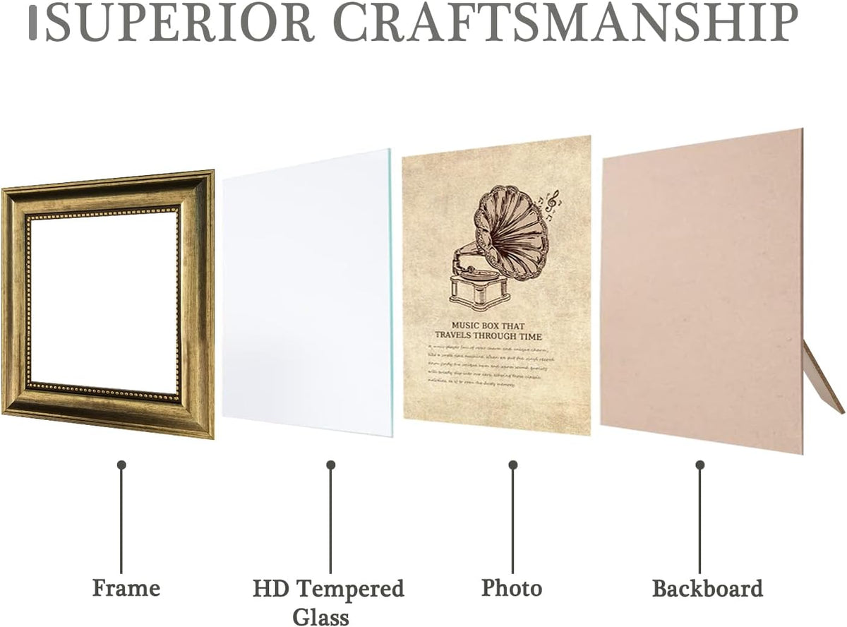 5x5 Picture Frames Set of 4- Rustic Retro Photo Frame with Real Glass Wall Mount and Tabletop