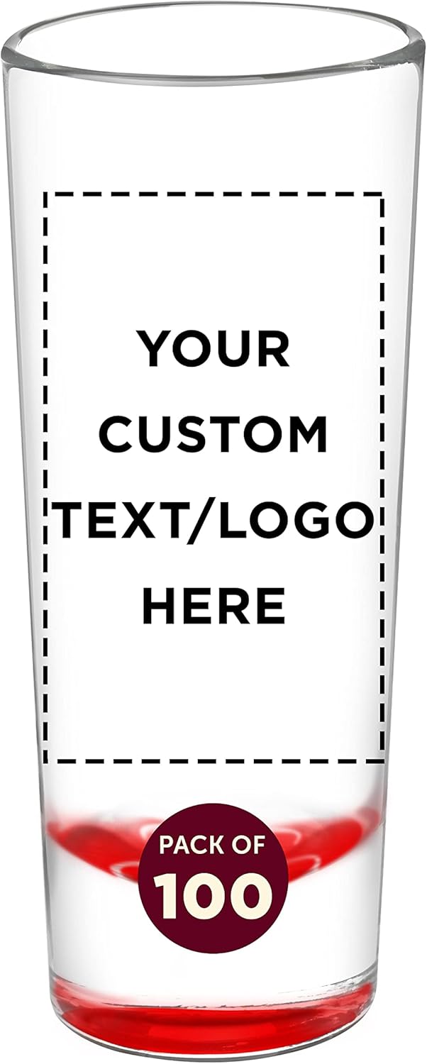 Custom Cordial Shooter Shot Glasses 2 oz. Set of 100, Personalized Bulk Pack - Great for Birthdays