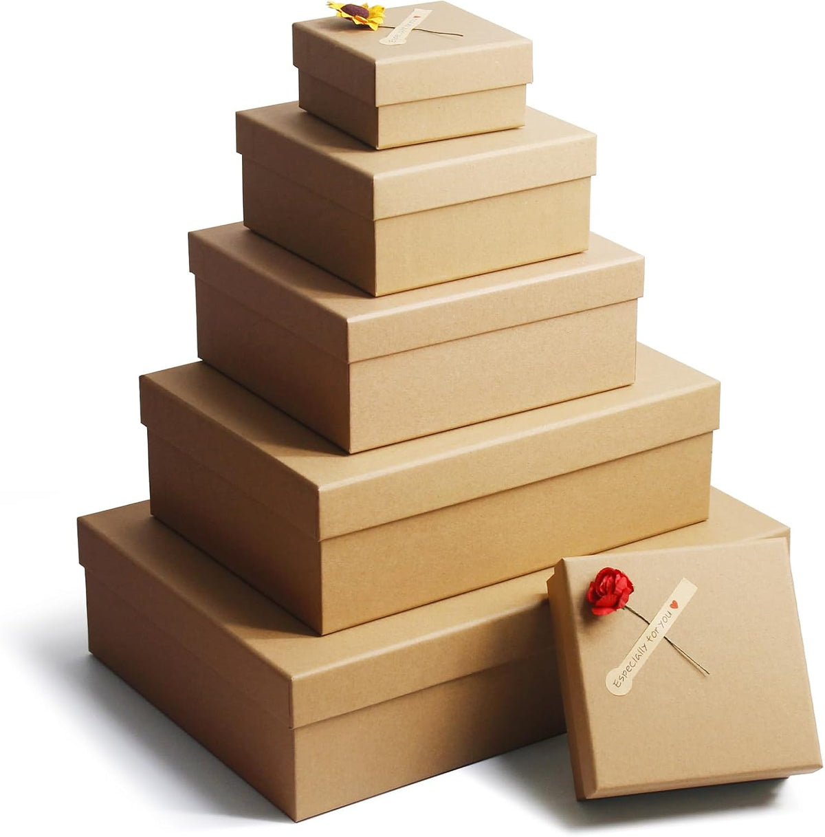 Giftilious Gift Boxes with Lids for Presents, Set of 6 Empty Gift Boxes, Natural and Rustic Kraft