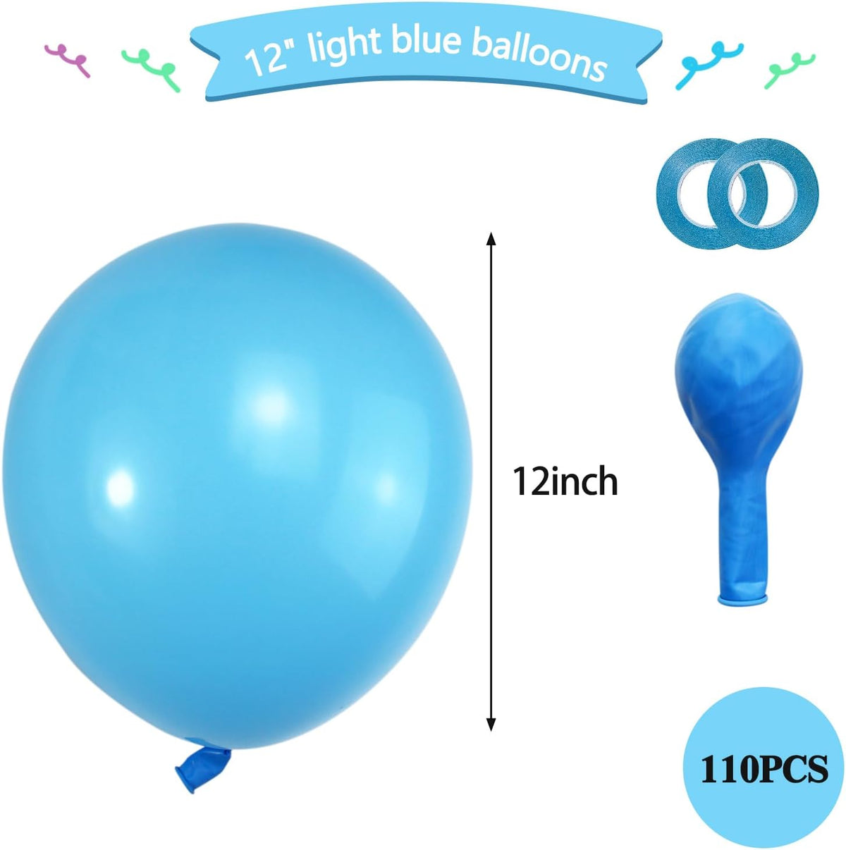 KAWKALSH Light Blue Balloon 12 Inch, 110pcs Latex Party Balloons Helium Bright Color for Birthday
