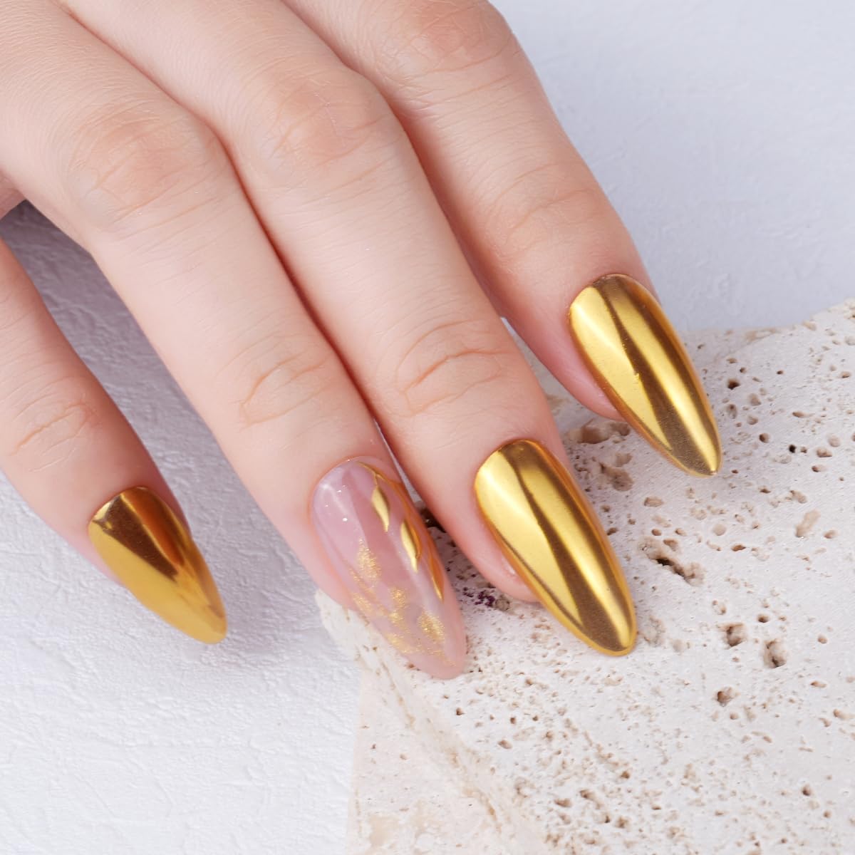 PrettyDiva Chrome Nail Powder - Gold Mirror Effect Nail Chrome Powders, Highlight Metallic Chrome