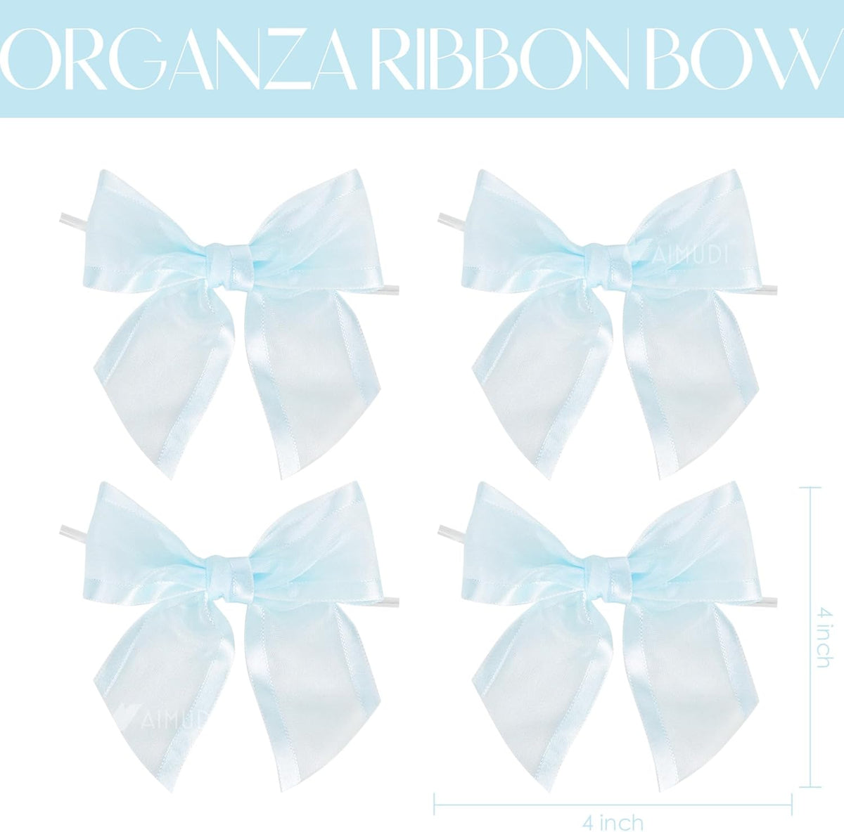 AIMUDI Baby Blue Bows 4" Organza Bows Premade Twist Ties Bows for Gift Wrapping Crafts Treat Bags