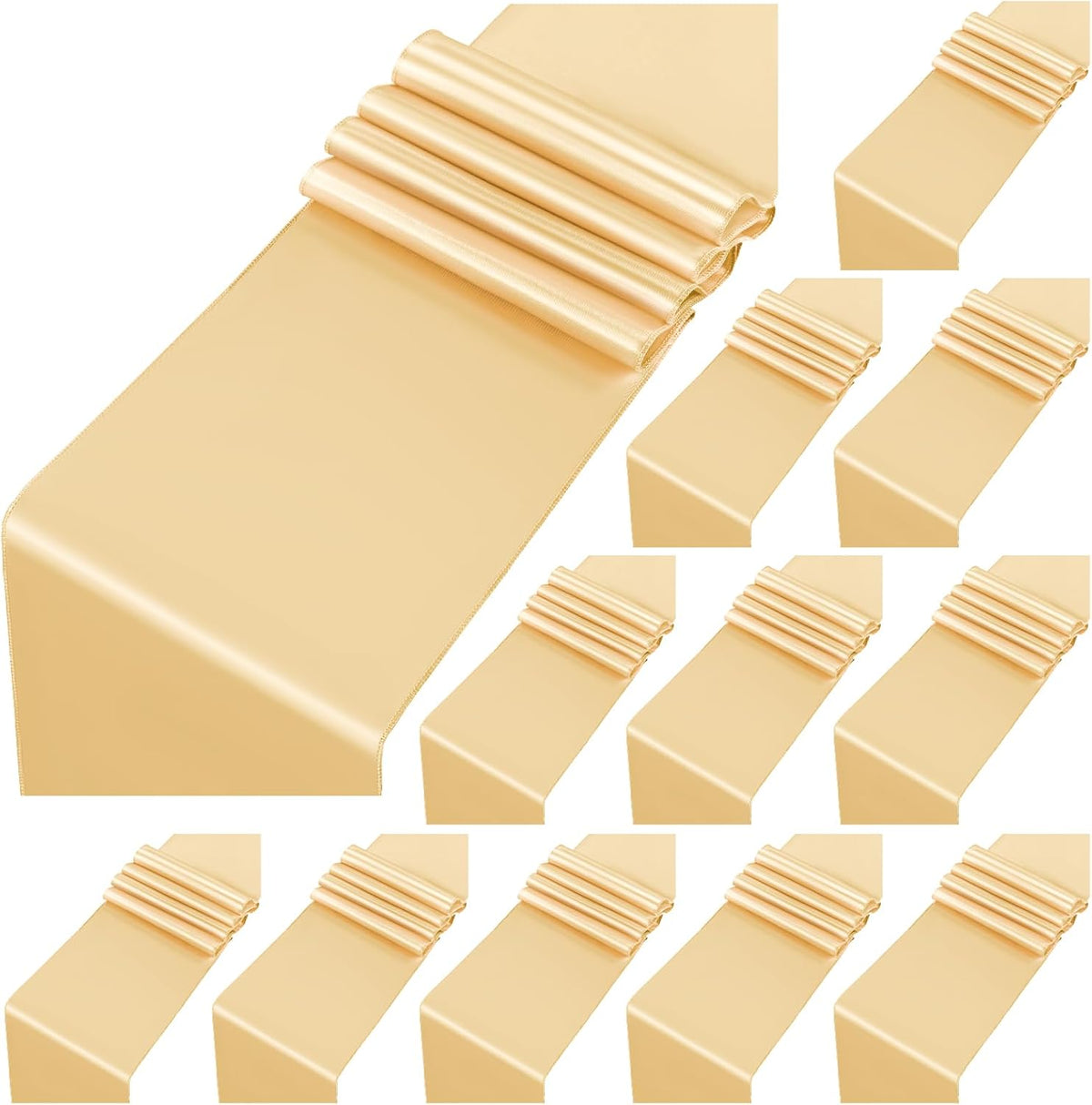 12 Pack Champagne Gold Satin Table Runner,12 x 108 inch Long Premium Smooth Table Runner for
