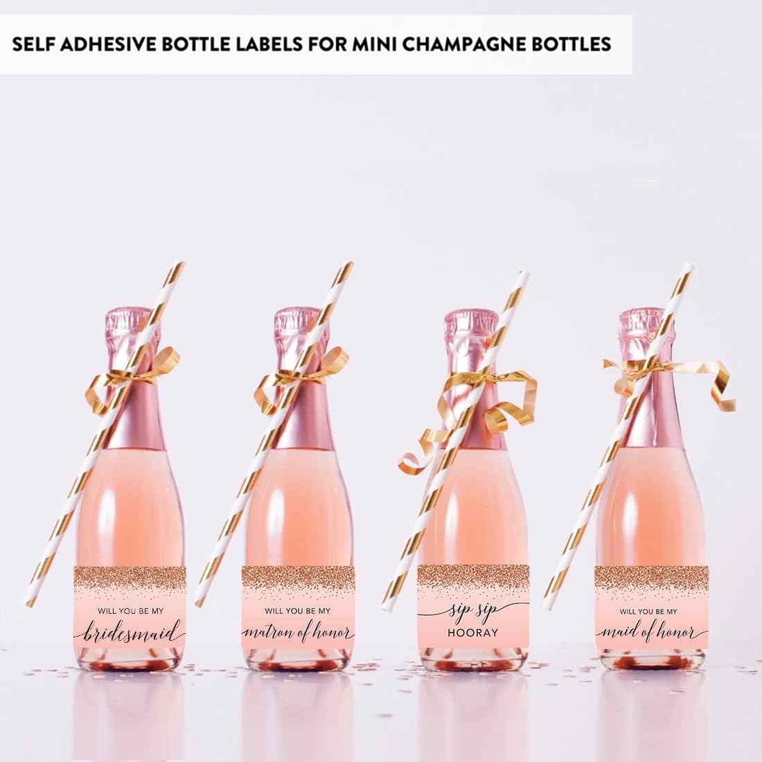 Andaz Press Mini Champagne Wine Bottle Proposal Labels - Will You Be My Bridesmaid? Matron Maid of
