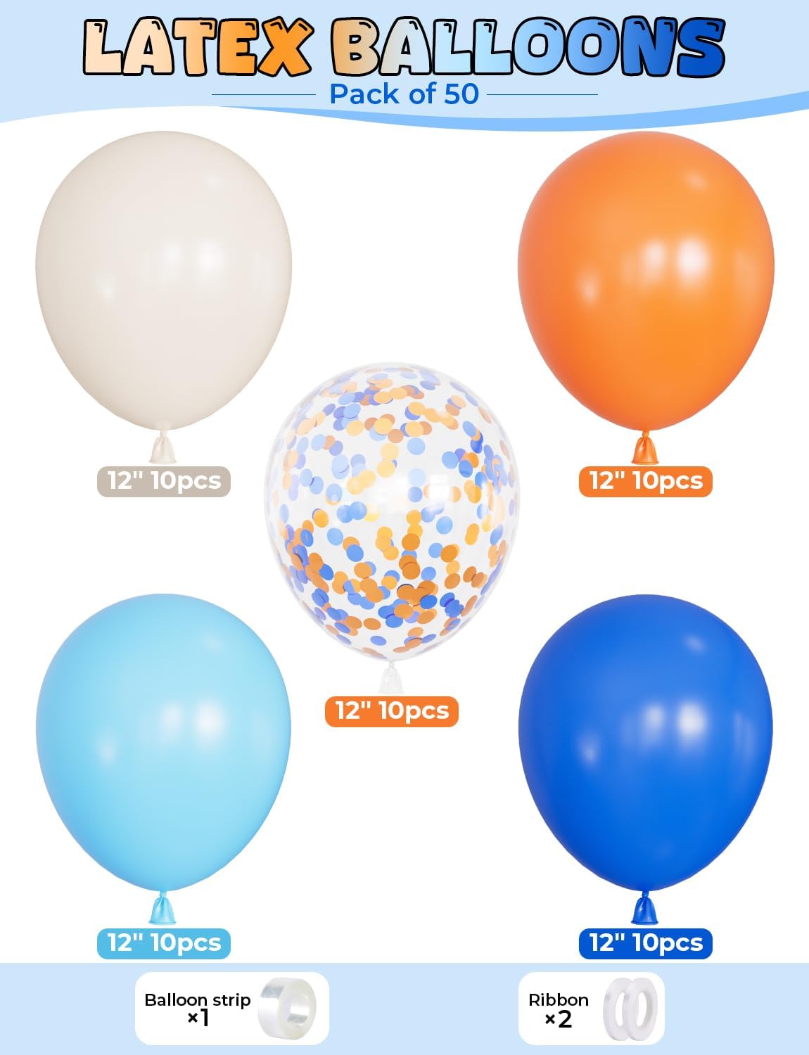 Blue and Orange Balloons – 12 Inch Blue Orange Balloons Set Thick Nude Balloon Shiny Confetti Latex