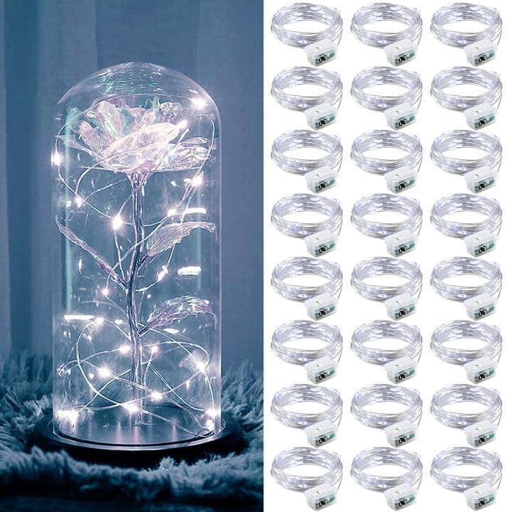 ZGWJ 24 Pack Fairy Lights Battery Operated, 7ft 20 Mini LED Fairy String Lights Silver Wire 3 Modes