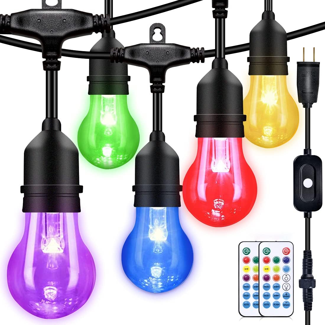 48FT Outdoor RGB String Lights, 16 Shatterproof Edison Bulbs, Dimmable Color Changing Patio Lights