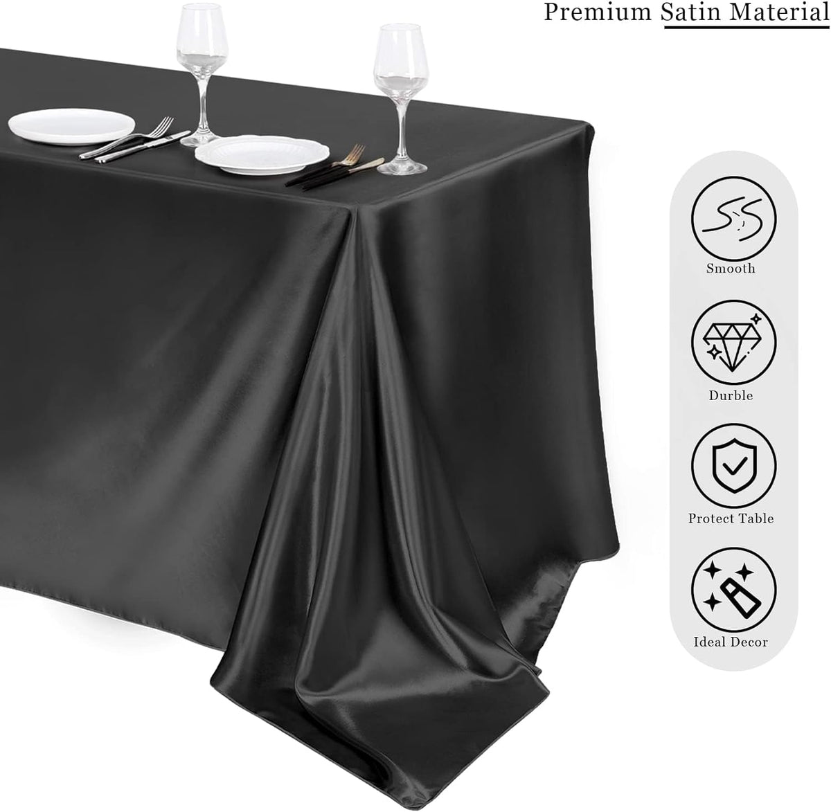 TURSTIN 4 Packs Black Satin Tablecloth 102 x 58 Inch Overlay Satin Table Cover Rectangle Bright