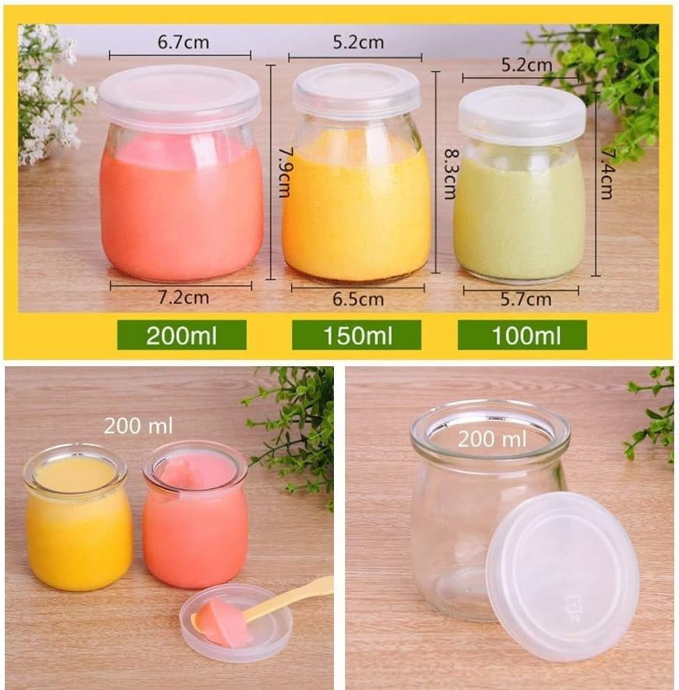 6 Pcs Yogurt Pudding Jars Bottles With Plastic Lids Ideal for Jam, Honey, Wedding Favors, Shower