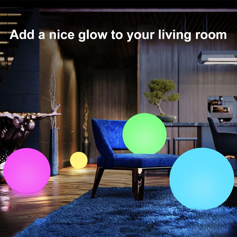 12-in LED Globe Orb Lamp, Dimmable RGB Color Changing Glowing Orb Lights Rechargeable Glowing LED