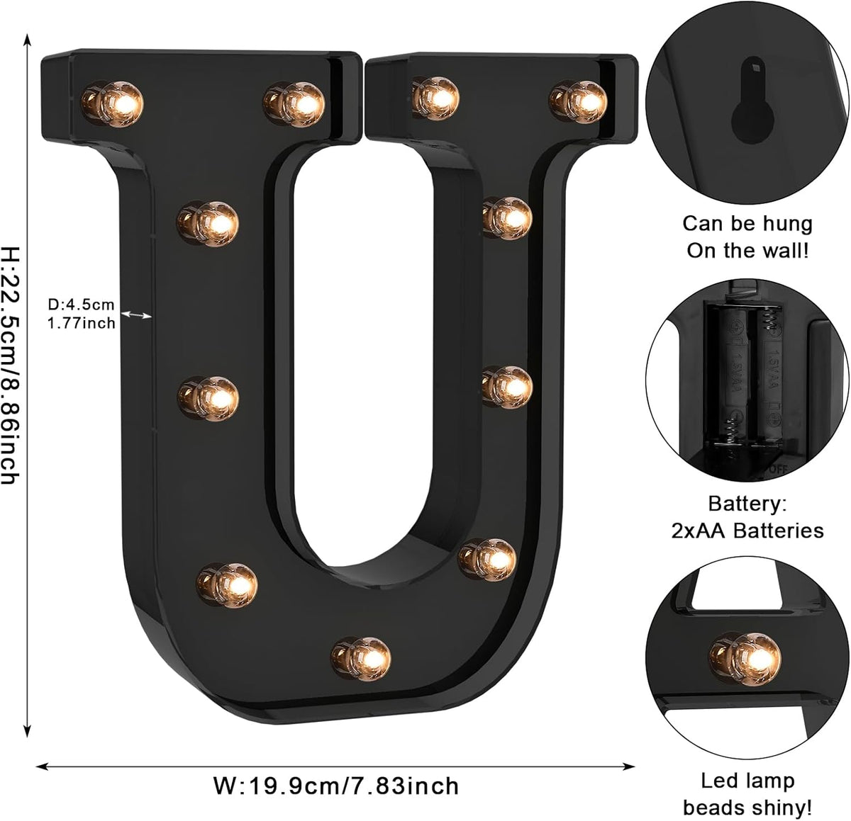 Foaky Black LED Letter Lights for Room Decor - Bedroom Wall Decor, Alphabet Lights for Home