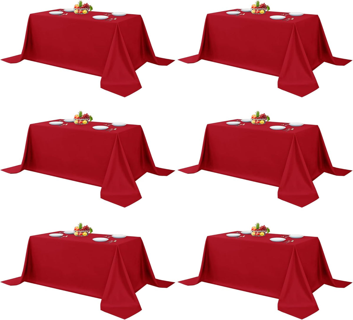 Fitable Red Rectangle Table Clothes, 6 Pack - 90 x 156 Inch - Reusable and Washable Tablecloths