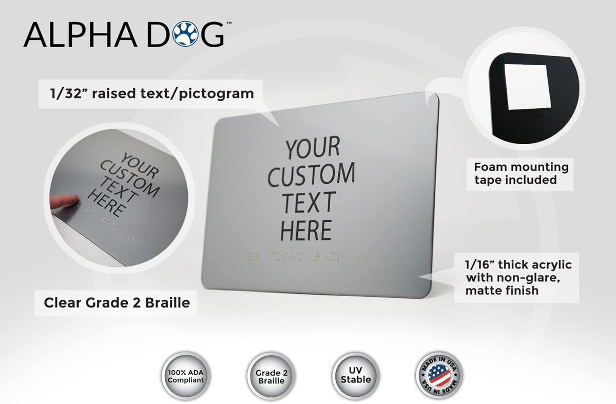 ALPHA DOG ADA SIGNS Custom ADA Compliant Braille Sign, 6"x9" Room Identification Plaque, Tactile