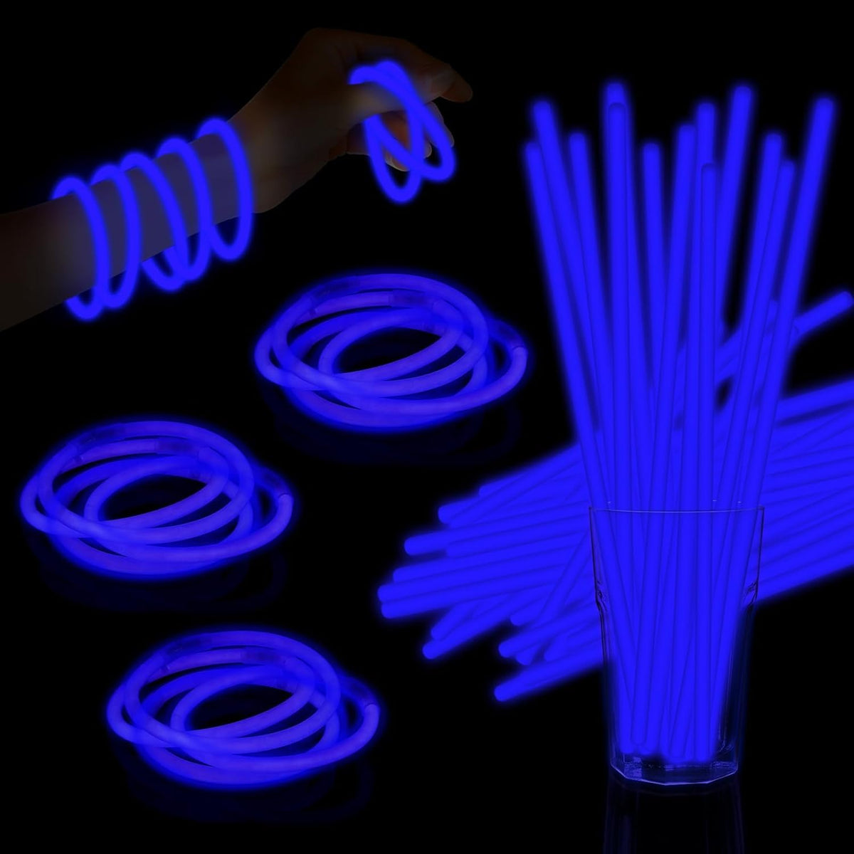 60 Pack 8” Blue Glow Sticks Bulk with 60 Connectors Neon Glow In The Dark Party favors Supplies for