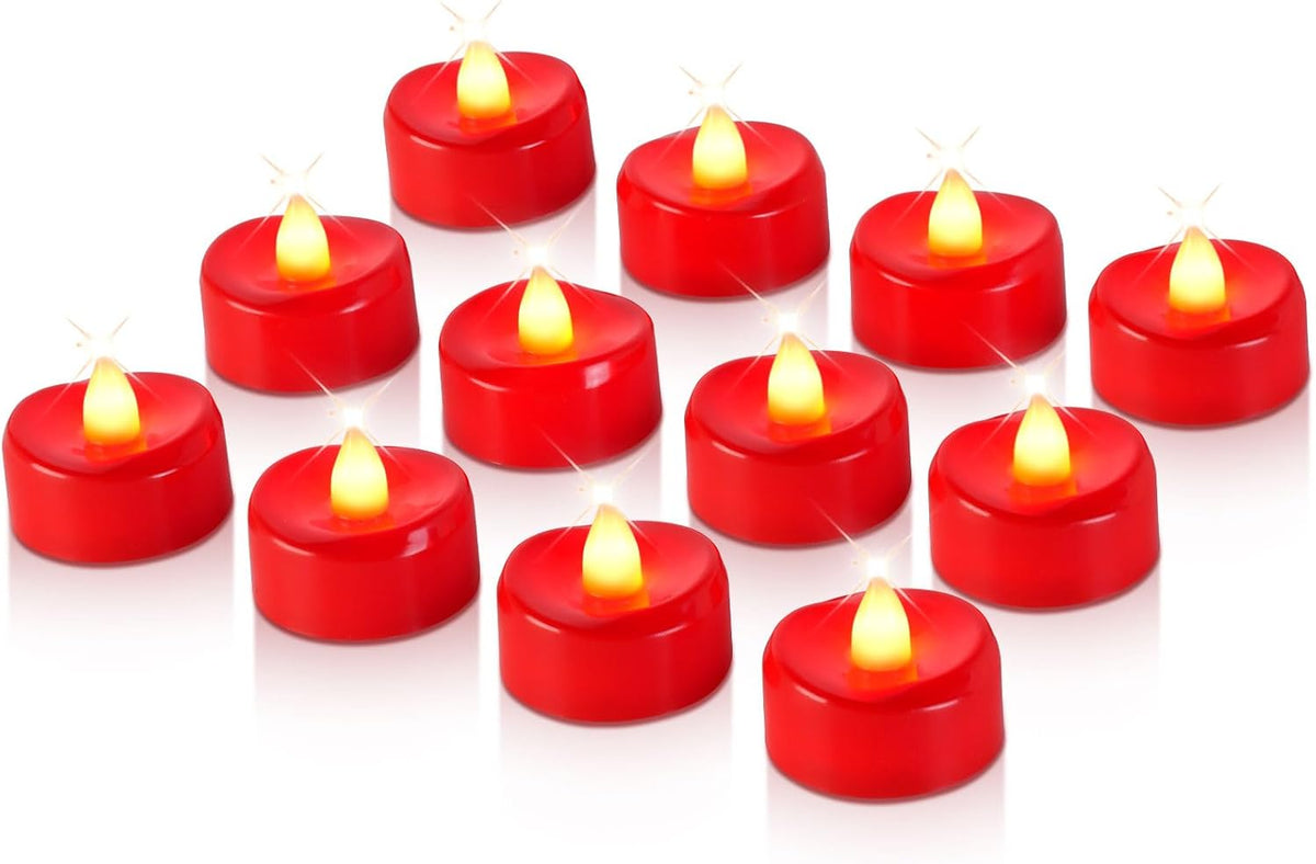 Raycare Red LED Tea Lights Battery Operated, 200+Hour Flickering Votive Candles,Realistic Fake