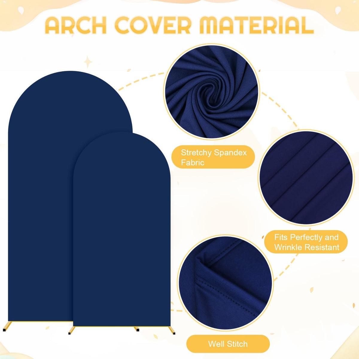 FUHSY Set of 2 Metal Backdrop Stand with Wedding Arch Cover Spandex 7.2FT, 6FT Balloon Party