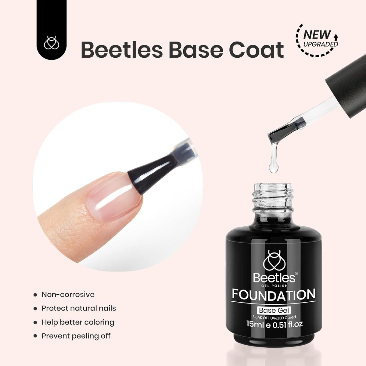 Beetles Matte Gel Top Coat No Wipe Top Coat Gel Nail Polish & Base Coat Set, 3Pcs 15ml Nail Polish