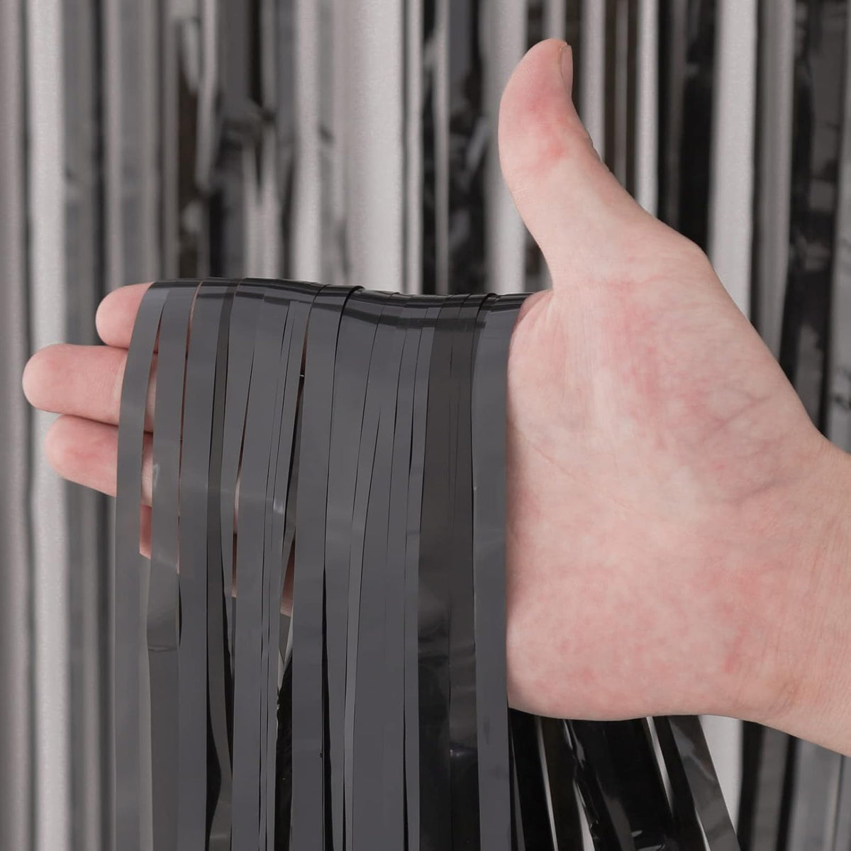 4 Pack Black Foil Fringe Backdrop Curtains, Tinsel Streamers Birthday Party Decorations, Fringe