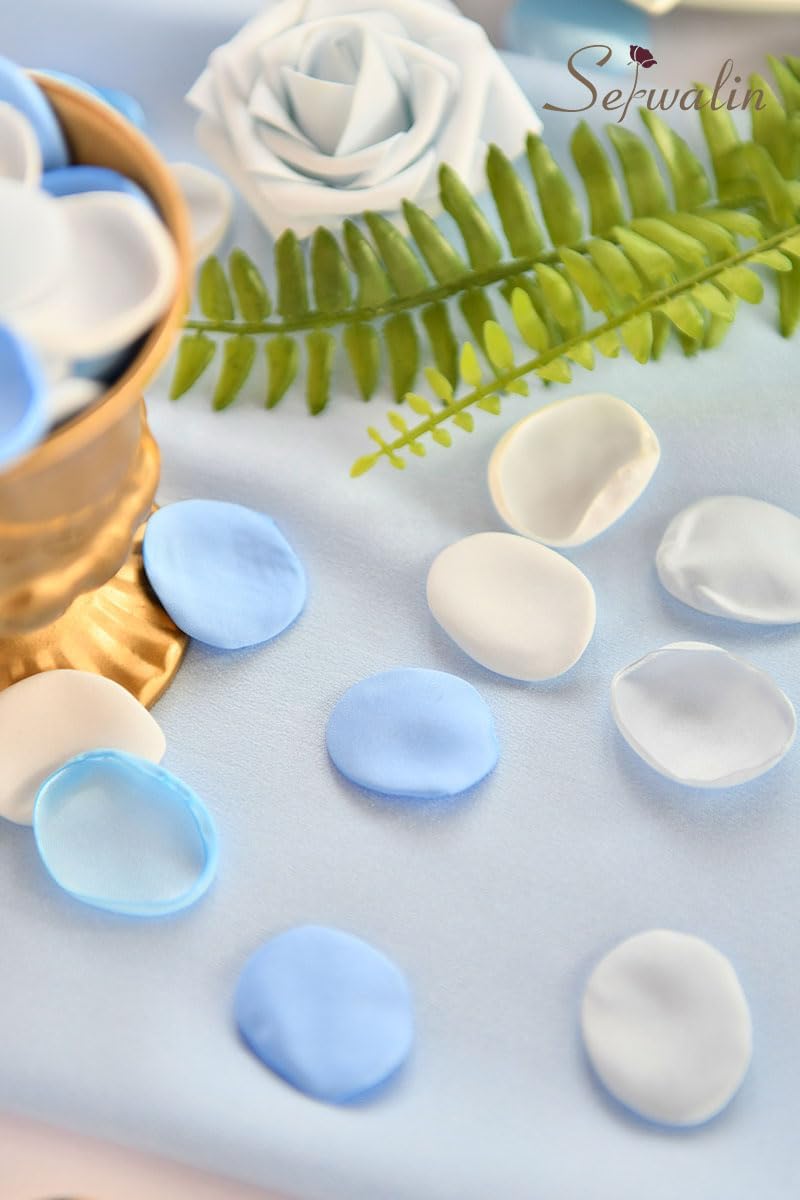 Serwalin 300Pcs Silk Rose Petals Flower Petals for Christmas Weddings Proposal Blue and White