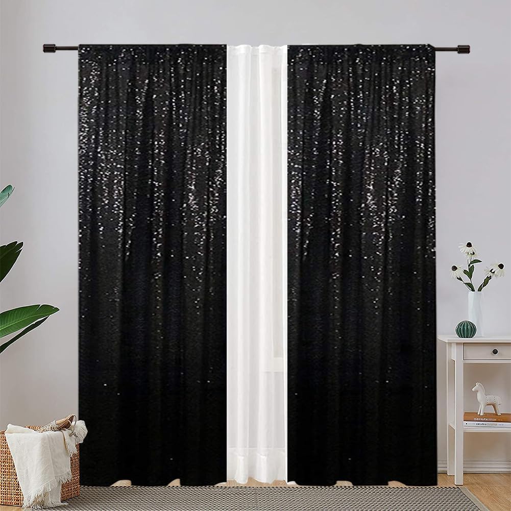 Eternal Beauty Sequin Backdrop Curtains, 2x8 Ft-2 Panels Black Back Drop for Shimmer Photography