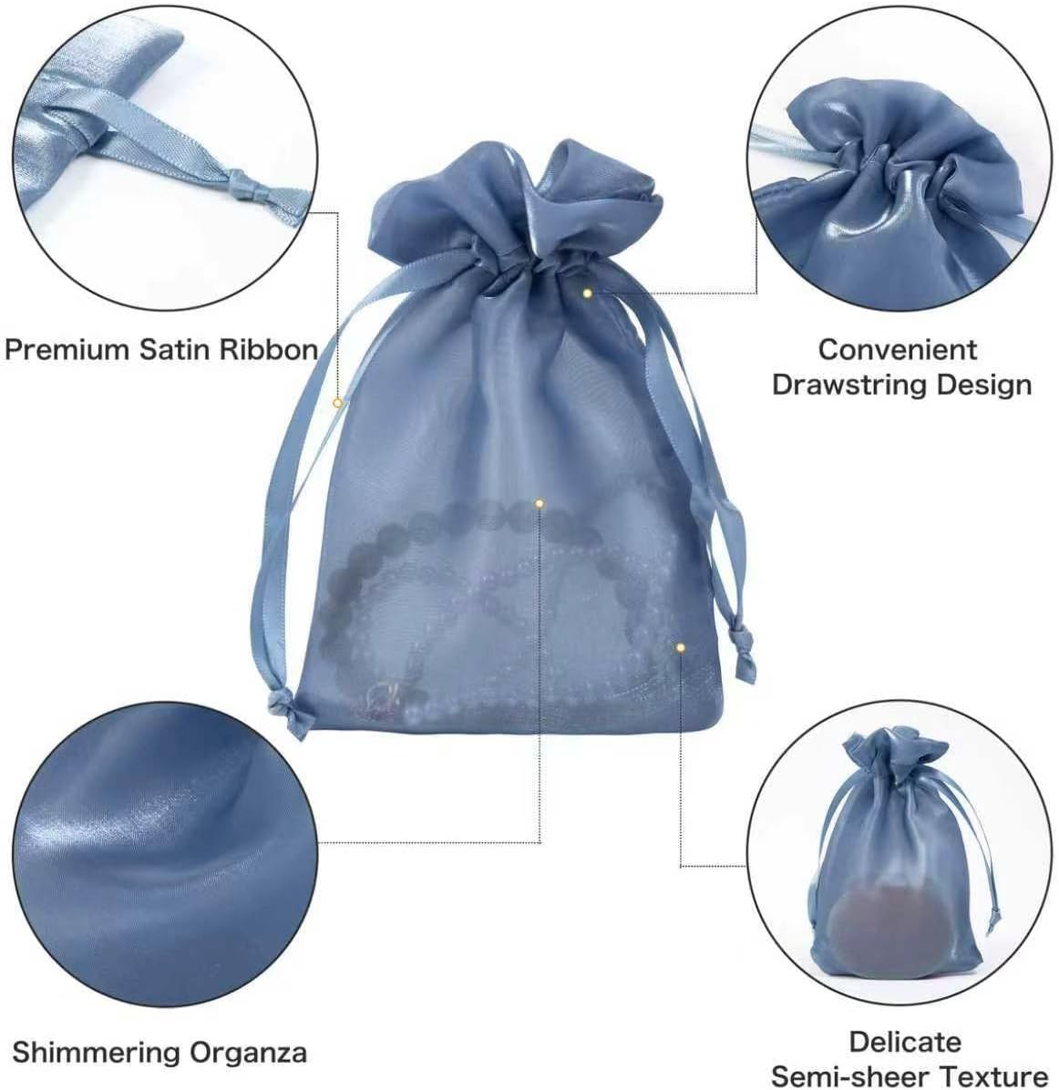 20 Pcs Dark Blue Small Organza Bags 3X4 inch for Wedding Favors with Drawstring, Mini Mesh Gift