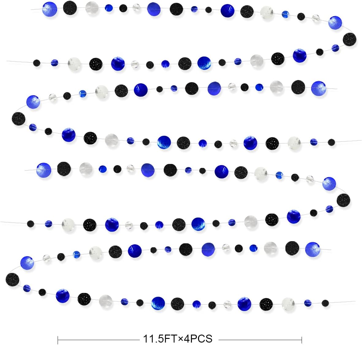 46Ft Navy Blue Black Silver Circle Dots Garland Royal Blue Black Polka Dots Streamer for Birthday