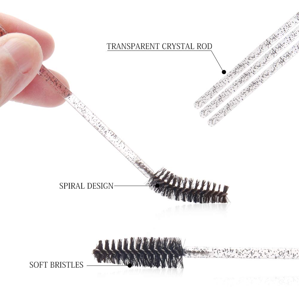 300PCS Disposable Mascara Wands Spoolie Brush Crystal Eyebrow Brushes Eyelash Extension Applicator