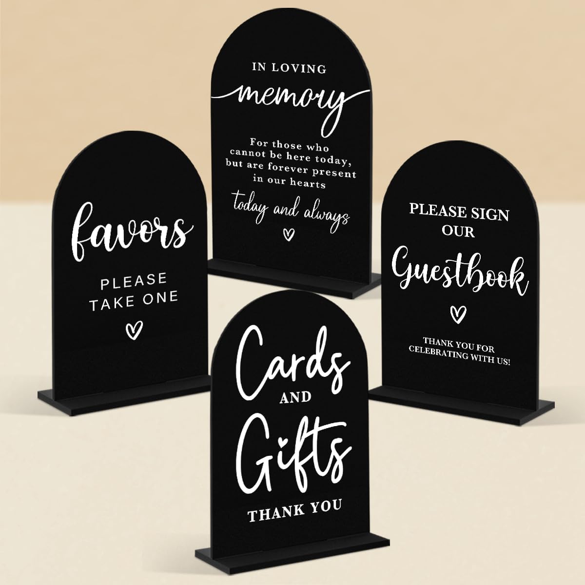 4 Pcs Acrylic Wedding Signs for Ceremony and Reception, Bridal Shower Decorations, Cards and Gifts