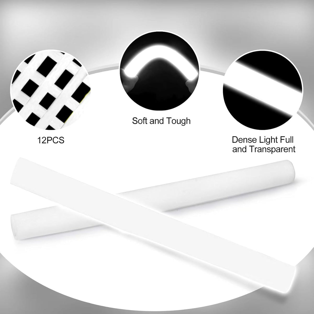 Glow Foam Sticks Bulk, 24 Pcs White Giant LED Light Up Sticks 3 Modes Flashing Glowing Baton Wands