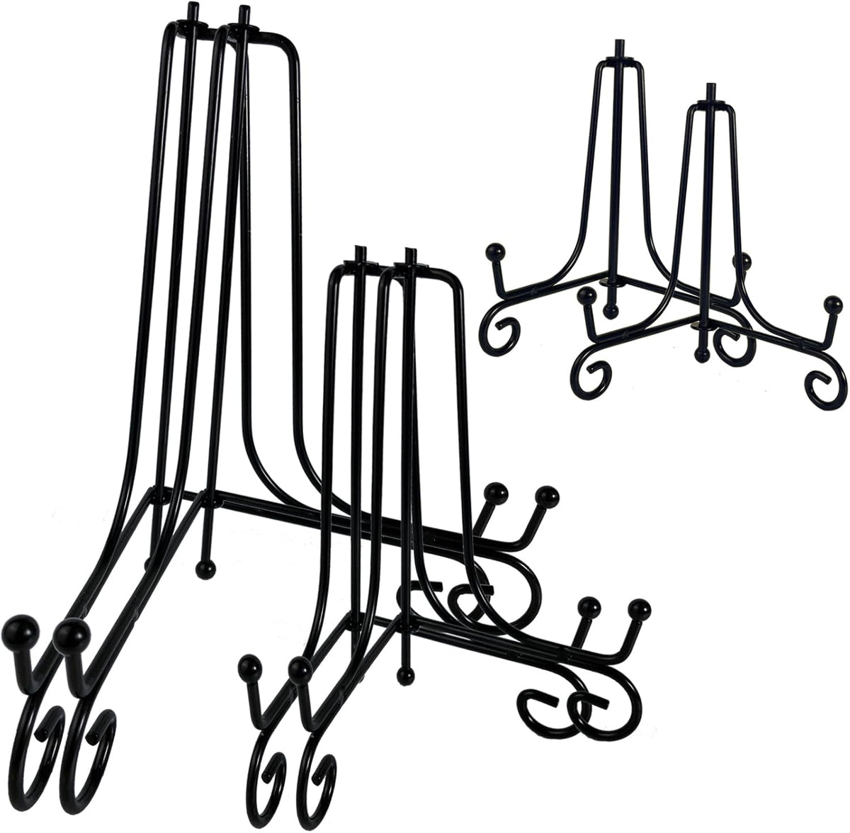 6PCS 3 Size Black Iron Plate Stands for Display - 4, 6, 8 Inch Decorative Metal Plate Holders